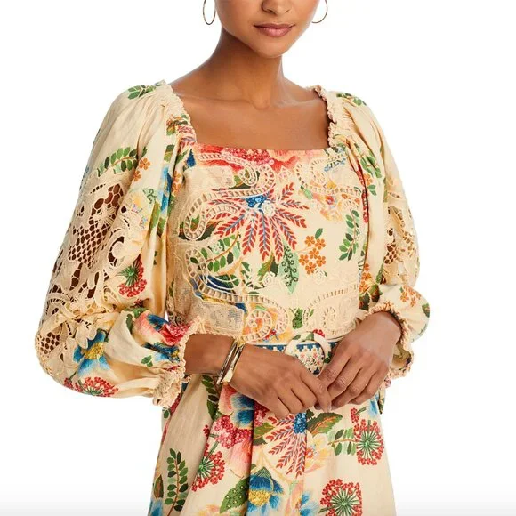 NWT FARM Rio Sand Delicate Garden Lace Romper in Size Small